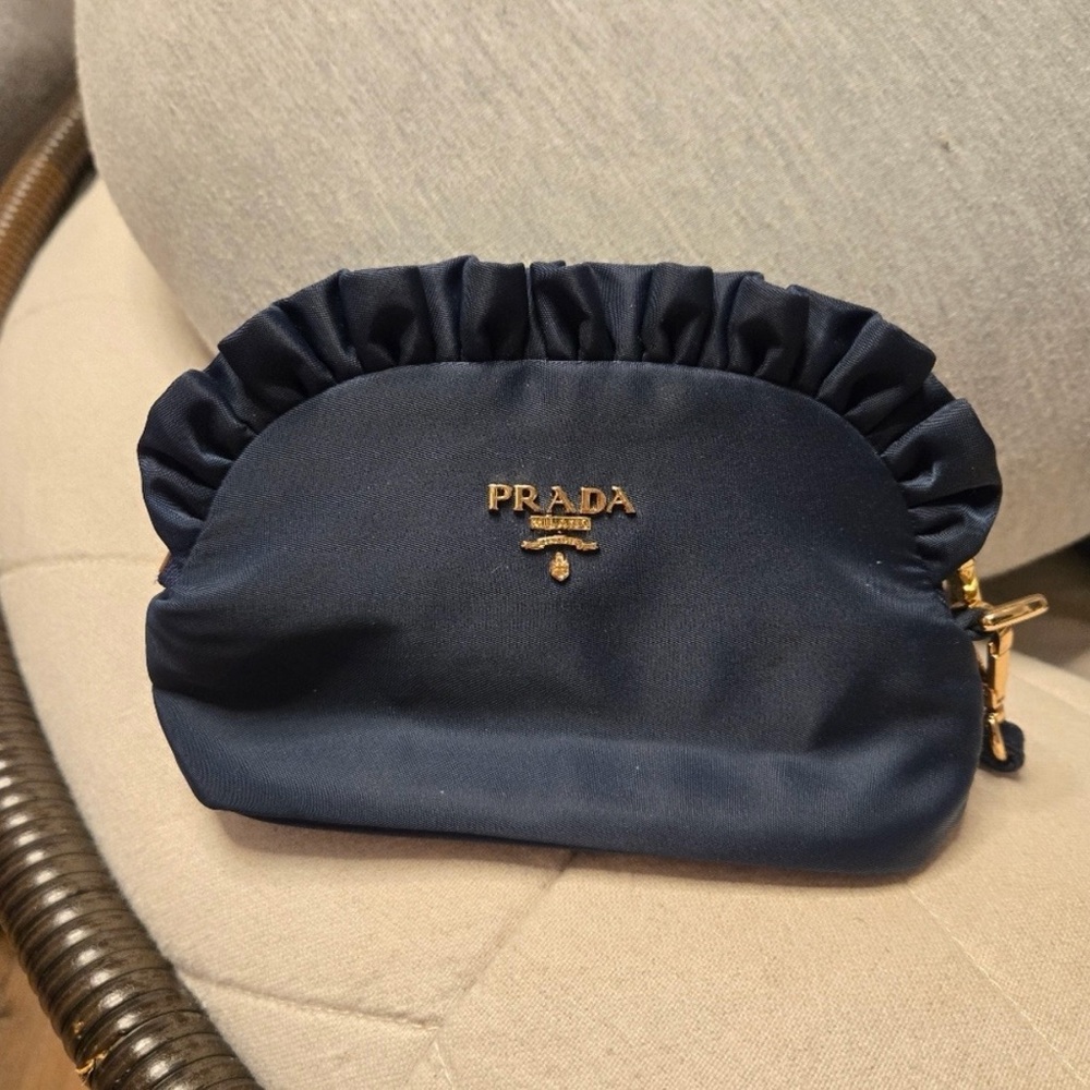 Prada Navy Ruffled Pouch Clutch